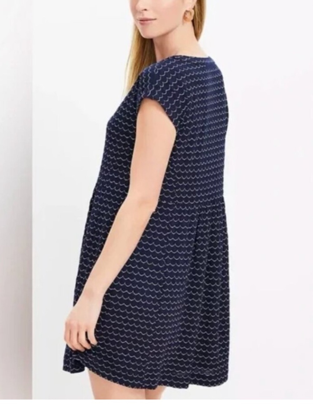 LOFT Navy Wave-Print Cap Sleeve Mini Dress - Picture 2 of 8